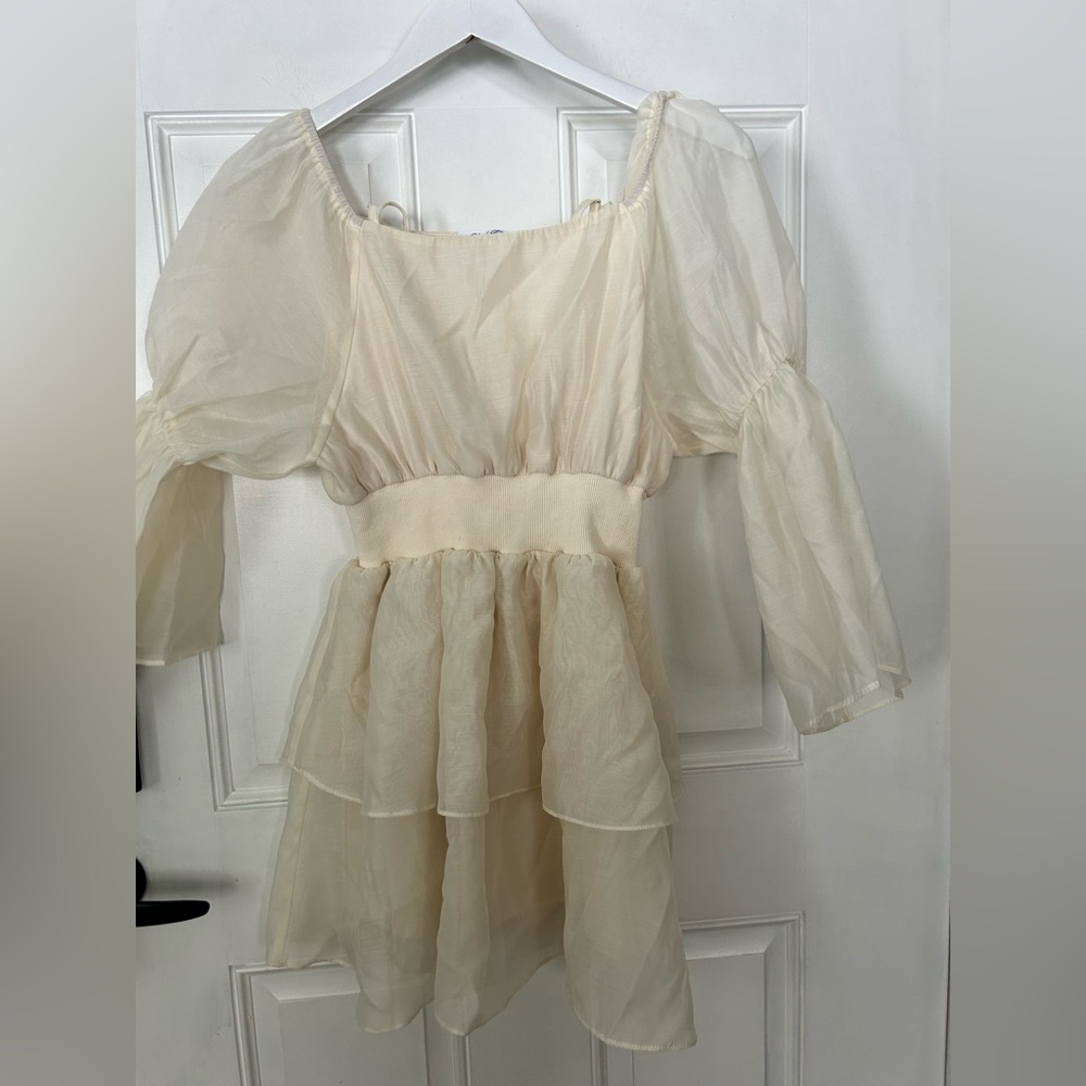 Elegant Cream Puff Sleeve Mini Dress - Picture 1 of 2